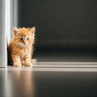 Ginger kitten resting near doorway photo