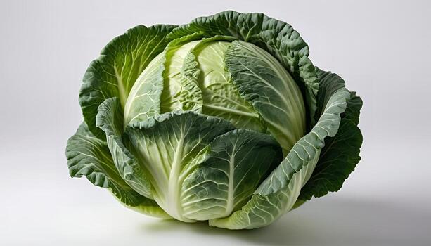 Fresh Green Cabbage Head Isolated on White Background Close Up photo
