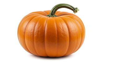Isolated Round Orange Pumpkin with Green Stem on White Background photo