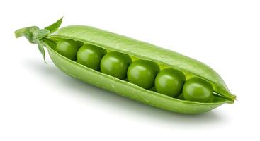 Close Up of Fresh Green Pea Pod with Five Peas Inside photo