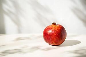 Single Pomegranate in Soft Natural Light with Interesting Shadows. photo