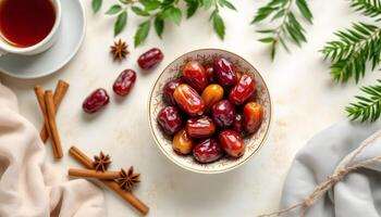 Middle Eastern dates and tea with an elegant rustic setting photo