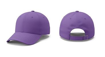 Display of Purple Baseball Cap Front and Back View on White photo
