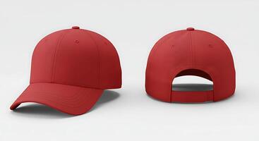 Red Baseball Cap Mockup Displaying Front and Back View on White photo