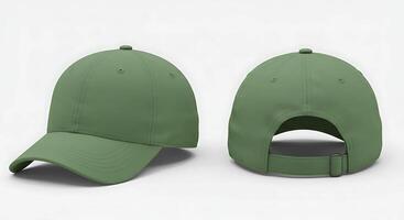Green Baseball Cap Front and Back Isolated on White Background Mockup photo
