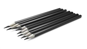 Neatly aligned row of identical black pencils, showcasing minimalist design and sharp tips, perfect for artistic expression photo