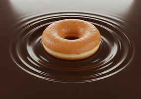 Glazed Donut Floating on Chocolate with Circular Ripple Effect Background photo