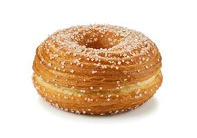Delicious Cronut Pastry with Sugar Crystals Isolated on White Background photo