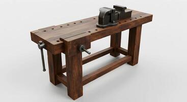 Workbench with Wood Grain and Metal Vise for Carpentry Work photo