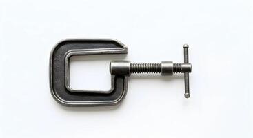 Close Up of a Metallic C-clamp Tool on White Background photo