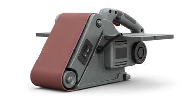 Using a Belt Sander Machine for Woodworking on White Background photo