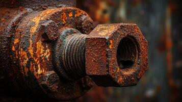 Close-up of a Rusty Nut and Bolt on a Metal Pipe photo