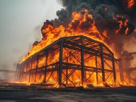 A large building is on fire with smoke coming out photo