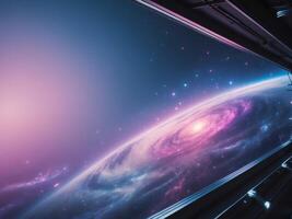 Futuristic Space Station Window View of Alien Planet and Galaxy photo