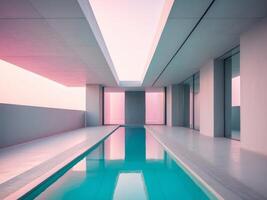 Indoor swimming pool modern luxurious design is rectangular with pink. photo