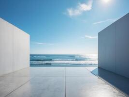 An empty room with a view of the ocean photo