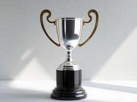 Silver trophy black base has two handles either A gleaming gold winners photo