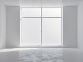 Empty room with white walls and large window photo
