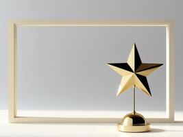 Gold star award in a frame on a white table photo