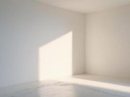 Empty room with white walls and a light shining through photo