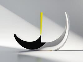 A white and black sculpture with a yellow and black design photo