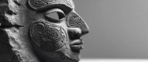 A stone mask with a tribal design on it photo