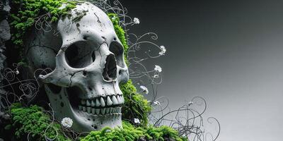 Skull with moss and flowers on it photo