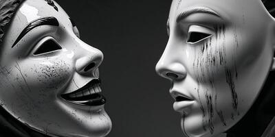 Two people wearing masks with their faces facing each other photo