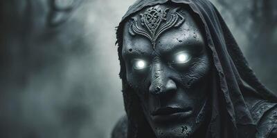 Glowing Eyes Dark Creature Mysterious Mask. photo