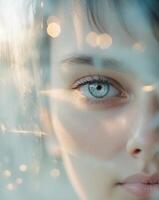 Eye Captured Behind Glass with Light Reflection and Soft Focus photo