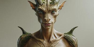 Dragon and humanoid form with bark like skin texture photo