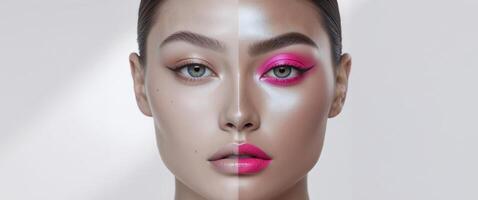 Stunning Makeup Transformation Before After Split Face photo