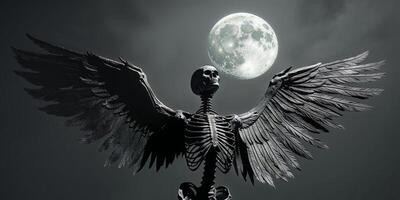 A skeleton with wings and a full moon in the background photo