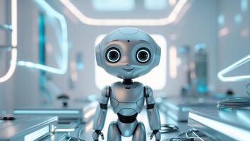 A robot standing in a futuristic room photo
