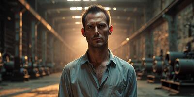 A man standing in an industrial area photo