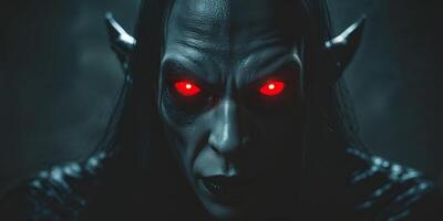 Sinister Creature with Glowing Red Eyes in Dark Setting photo