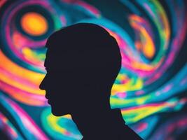 Silhouette person head colorful abstract design shape a dark. photo