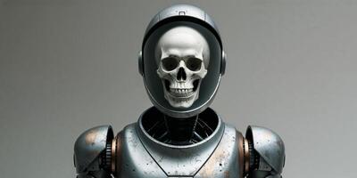 A robot with a skull on his head and a helmet on photo