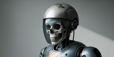 A robot with a skull on his head and a helmet on. photo
