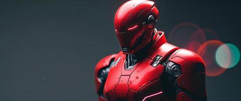 Red futuristic armored figure with neon highlights. photo