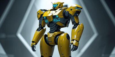 futuristic and sophisticated yellow war robot photo