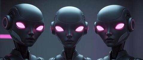Futuristic Robots with Glowing Pink Eyes photo