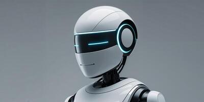 A robot with a white helmet and blue lights on its head photo