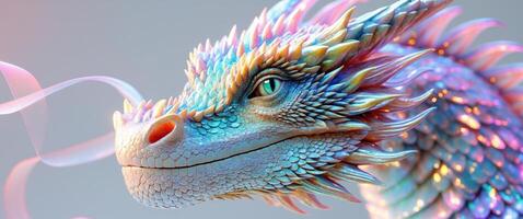 Close up view of intricate colorful dragon scales photo