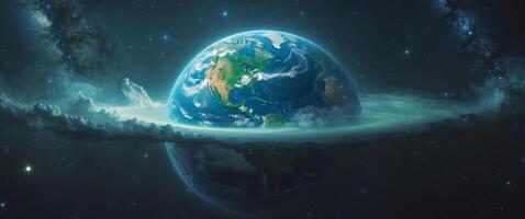 A beautiful image of planet Earth in space and the cosmos. photo