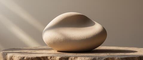 An organic shaped object rests on a textured surface creating shadow photo