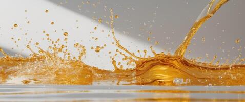 Golden Liquid Pouring and Splashing Abstract Background Texture. photo