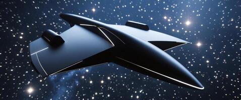 Black futuristic spaceship flying through space with stars in the background photo