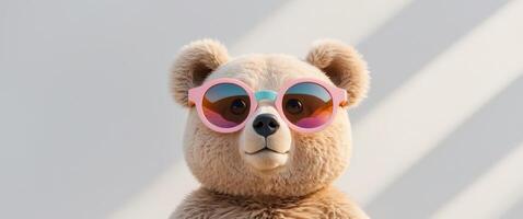 A teddy bear wearing sunglasses on a white background photo