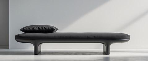 A black ottoman with a cushion on it photo